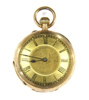 Lot 90 - A gold ladies open faced pocket watch