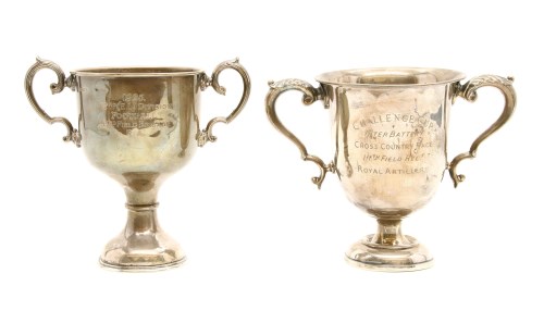 Lot 222 - A silver two handled pedestal cup