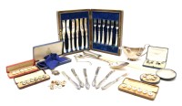 Lot 202 - A collection of silver and silver plate to include a cased set of Walker & Hall mother of pearl fruit knives and forks