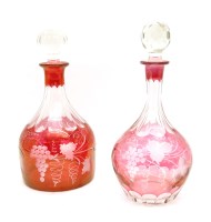 Lot 410 - Two ruby flashed decanters