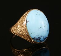 Lot 257 - A gentlemen's Chinese gold and turquoise ring