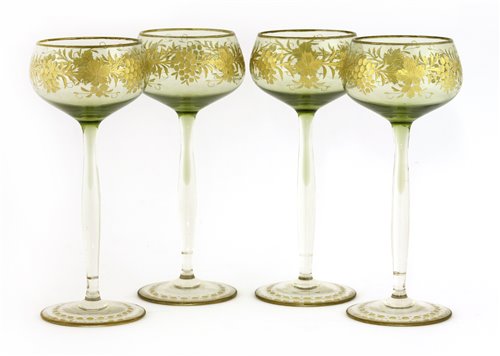 Lot 7 - Four Moser Glassworks clear and green tinted  wine glasses