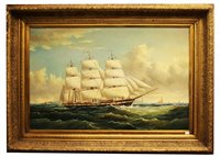 Lot 473 - 19th century  Marine scene of clipper in full sail Oil on canvas Unsigned 60 x 90cm