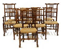 Lot 705 - A harlequin set of ten Lancashire ladder back chairs