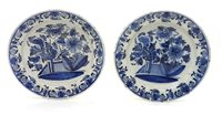 Lot 376 - Two Delftware blue and white chargers. 34cm diam.