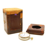 Lot 270 - A silver plated and brass Goliath travelling watch in brown leather case