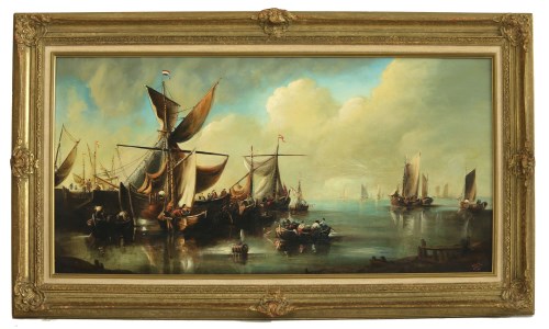 Lot 469 - Norman Henry French aka Rima
SHIPS IN A HARBOUR
oil on canvas
41 x 81.5cm