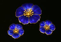 Lot 143 - A Danish sterling silver and enamel dog rose brooch and earring suite