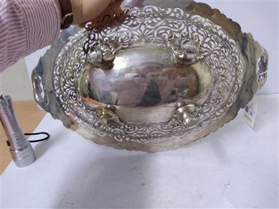 Lot 26 - A large silver and pierced oval basket