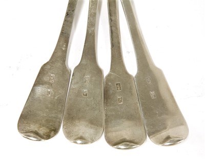 Lot 108 - Four early 19th century Scottish provincial silver fiddle pattern tablespoons