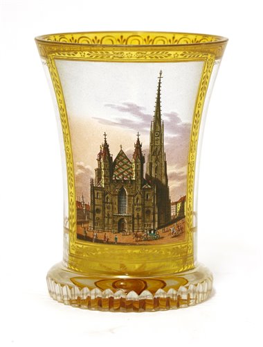 Lot 155 - A Vienna transparent enamelled glass beaker or Ranftbecher