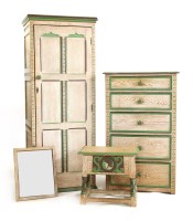 Lot 695 - A Victorian limed oak and painted bedroom suite