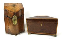 Lot 381 - A Regency period burr yew wood sarcophagus shaped tea caddy