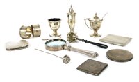 Lot 85 - Silver items to include a three piece cruet set