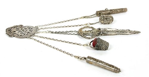 Lot 82 - A silver five chain chatelaine
