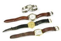 Lot 54 - A gentleman's gold plated Longines quartz strap watch