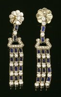 Lot 289 - A pair of white gold, Art Deco-style, sapphire and diamond girandole drop earrings