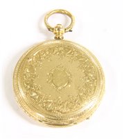 Lot 28 - A Continental gold open faced fob watch