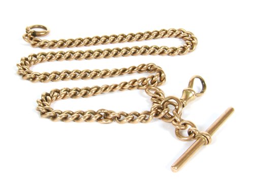 Lot 21 - A 9ct gold Albert with T-bar