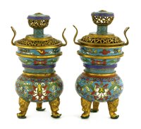Lot 476 - A pair of Chinese cloisonné incense burners