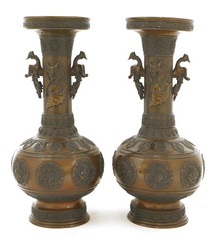 Lot 340 - A pair of Japanese bronze vases