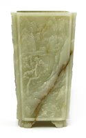 Lot 165 - A Chinese jade brush pot
