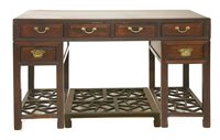Lot 322 - A Chinese padouk wood pedestal desk