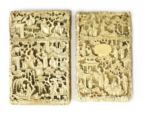 Lot 236 - Two Chinese Canton ivory card cases