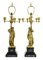 Lot 595 - A pair of gilt bronze figural candelabra