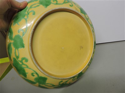 Lot 73 - A Chinese yellow ground and green enamelled plate