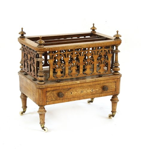 Lot 579 - A Victorian walnut inlaid canterbury