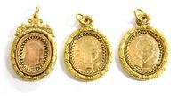 Lot 132 - Two 15ct gold oval medallions