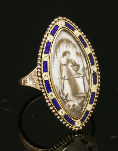Lot 9 - A Georgian gold and enamel memorial ring