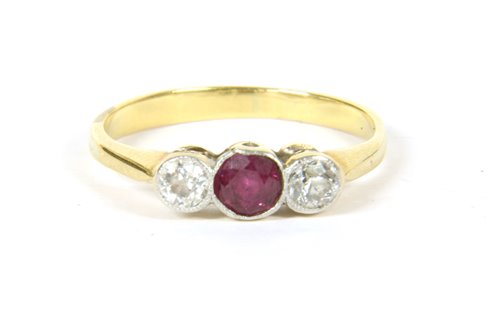 Lot 13 - Ruby and diamond 3 stone ring