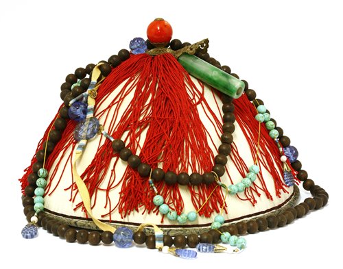 Lot 247 - A Chinese official's hat and a wooden bead chaozhu