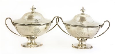 Lot 130 - A pair of George III silver sauce tureens and covers