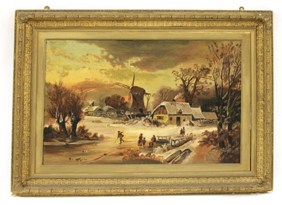 Lot 455A - Early 20th century English School Dutch winter scene Oil on cans Monogrammed lower right 49cm x ...