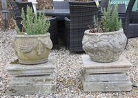 Lot 1096 - Reconstituted stone items: two square column bases and tops