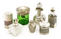 Lot 728 - Seven assorted silver and glass scent bottles and dressing table pot