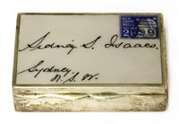 Lot 694 - A sterling silver and enamel snuff box in the form of a letter