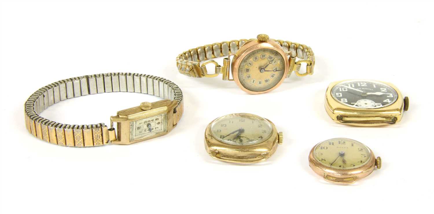 Lot 6 - Four 9ct gold mechanical strap watches