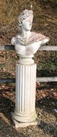 Lot 1094 - A white painted reconstituted stone bust of a Grecian dignitary on fluted column