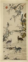 Lot 280 - A Chinese embroidered kesi hanging scroll