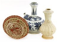 Lot 37 - A blue and white kendi, a qingbai vase and a Vietnamese bowl