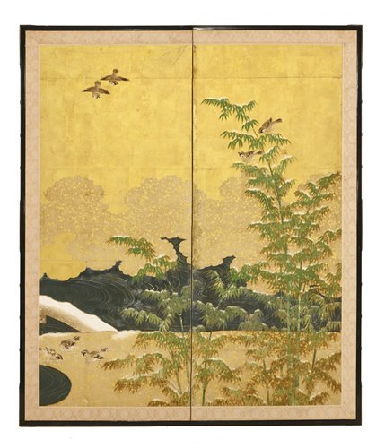 Lot 368 - A Japanese two-panel byōbu folding screen