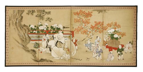 Lot 369 - A Japanese four-panel byōbu folding screen