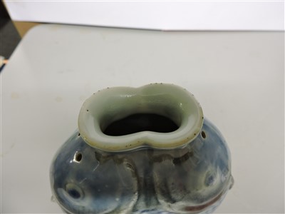 Lot 77 - A Chinese blue and white twin fish vase