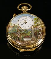 Lot 588 - A cased gold-plated Charles Reuge à Sainte-Croix musical automata alarm pocket watch