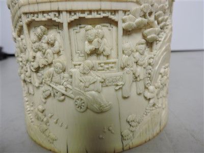 Lot 240 - A Chinese ivory brush pot