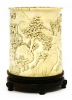 Lot 240 - A Chinese ivory brush pot